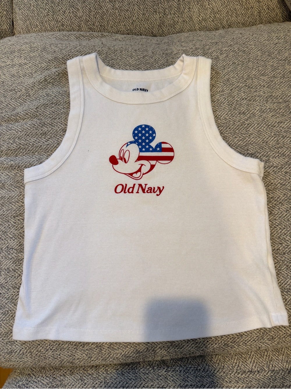 Old Navy White Tank Top with Patriotic Mickey Graphic